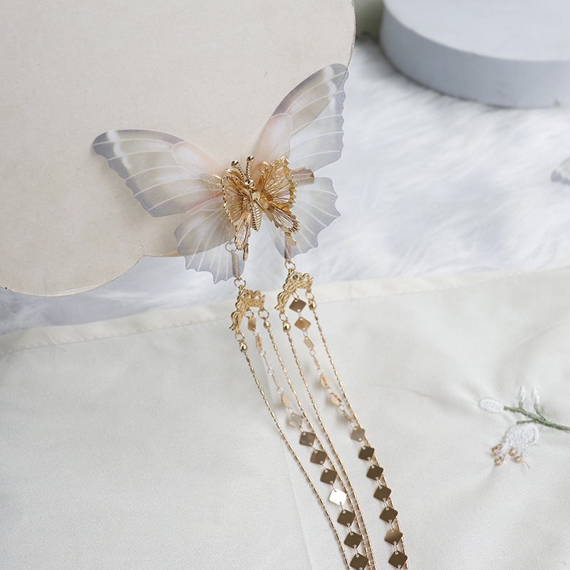 Generic Elegant Gradient Butterfly Hair Clip with Tassel If you are shocked by Hong's hairpin, the left one