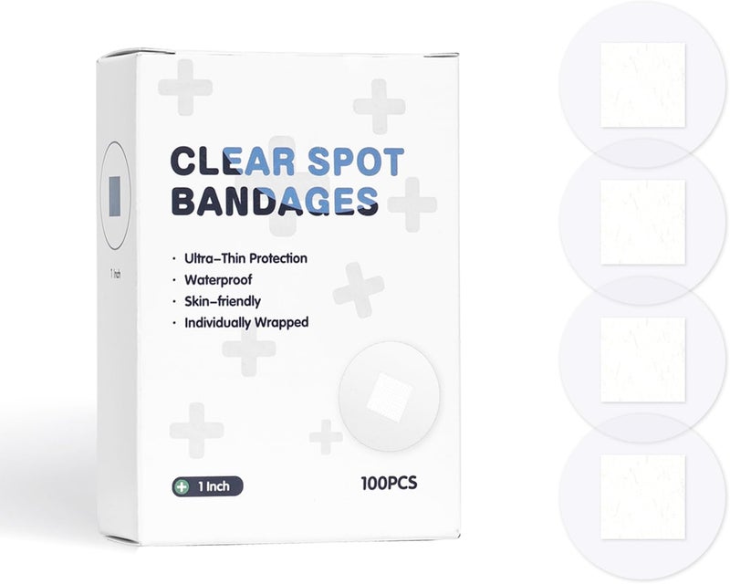 AndicAge 100pcs Adhesive Spot Bandage 1 Inch Clear Round Adhesive Bandages with NonStick Pad for Hands Arms Small Wounds 1 Box - Image 1