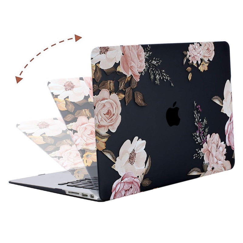 MOSISO Compatible with MacBook Air 13 inch Case (A1369 & A1466, Older Version 2010-2017 Release), Plastic Peony Hard Shell Case & Keyboard Cover & Screen Protector, Black - Image 4