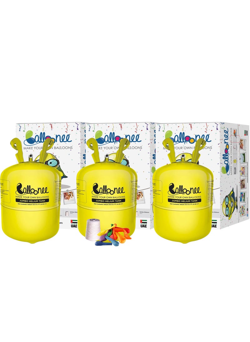Balloonee Jumbo Disposable Helium Party Kit - Pack of 3, Helium Tank for Balloons At Home  - Image 1