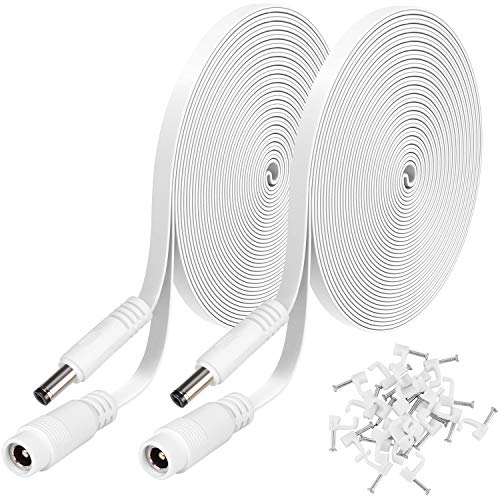 Uogw 2 Pack 10ft/3m DC Power Extension Cable 2.1mm x 5.5mm Compatible with 12V DC Adapter Cord for CCTV IP Camera, LED, Car, White - Image 1