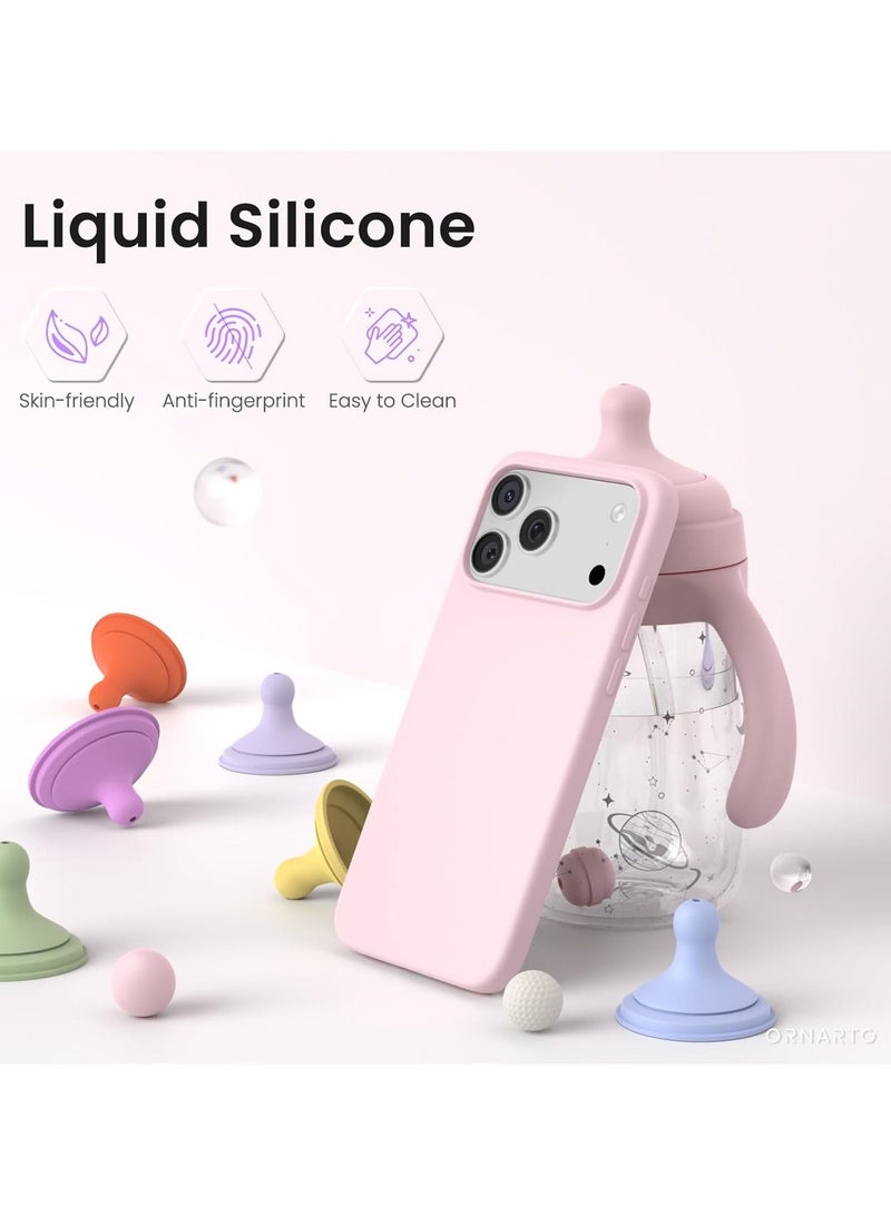 Mismo Premium Silicone Case for iPhone 17 Pro – Soft Touch Shockproof Protective Cover with Camera Protection, Microfiber Lining Anti-Fingerprint Anti-Scratch Finish Case - Light Pink - Image 3