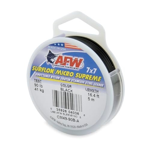 AFW American Fishing Wire Surflon Micro Supreme Nylon Coated 7x7 Stainless Steel Leader Wire 90 lb Test 036 Diameter Black 5 m - Image 1