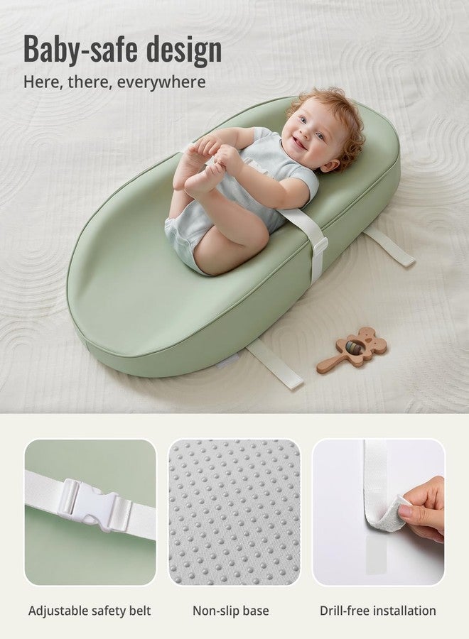 Blissful Diary Vegan Leather Baby Changing Pad with Waterproof & Wipe-Clean PU Cover, Avocado Size Cozy Diaper Changing Pad for Dresser and Table, Light Green - Image 4