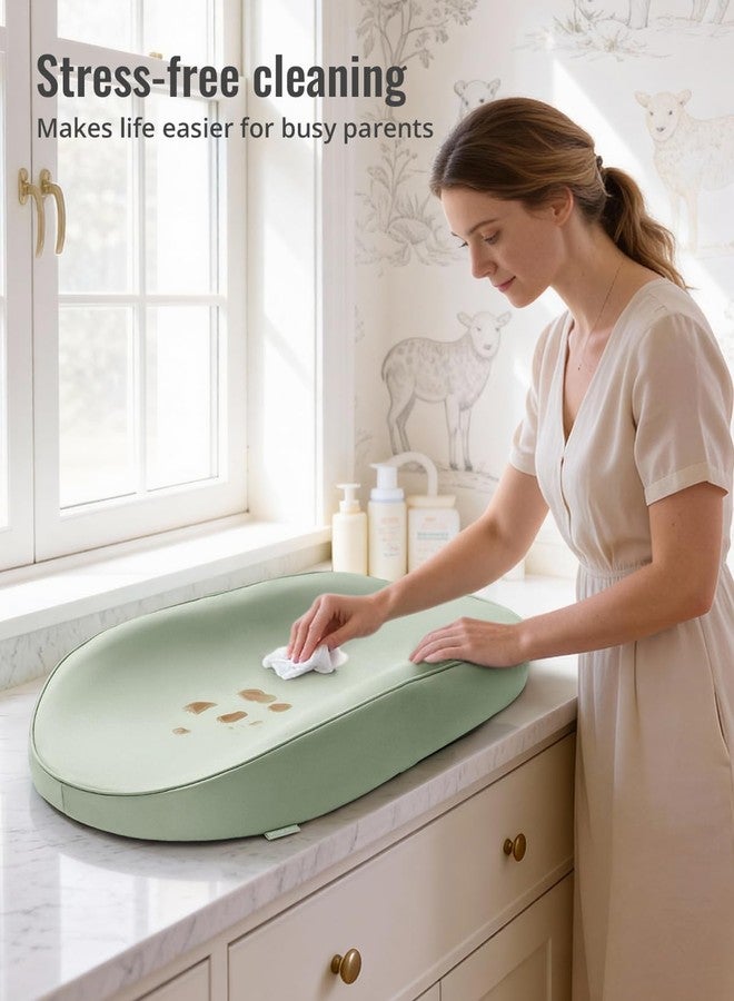 Blissful Diary Vegan Leather Baby Changing Pad with Waterproof & Wipe-Clean PU Cover, Avocado Size Cozy Diaper Changing Pad for Dresser and Table, Light Green - Image 2