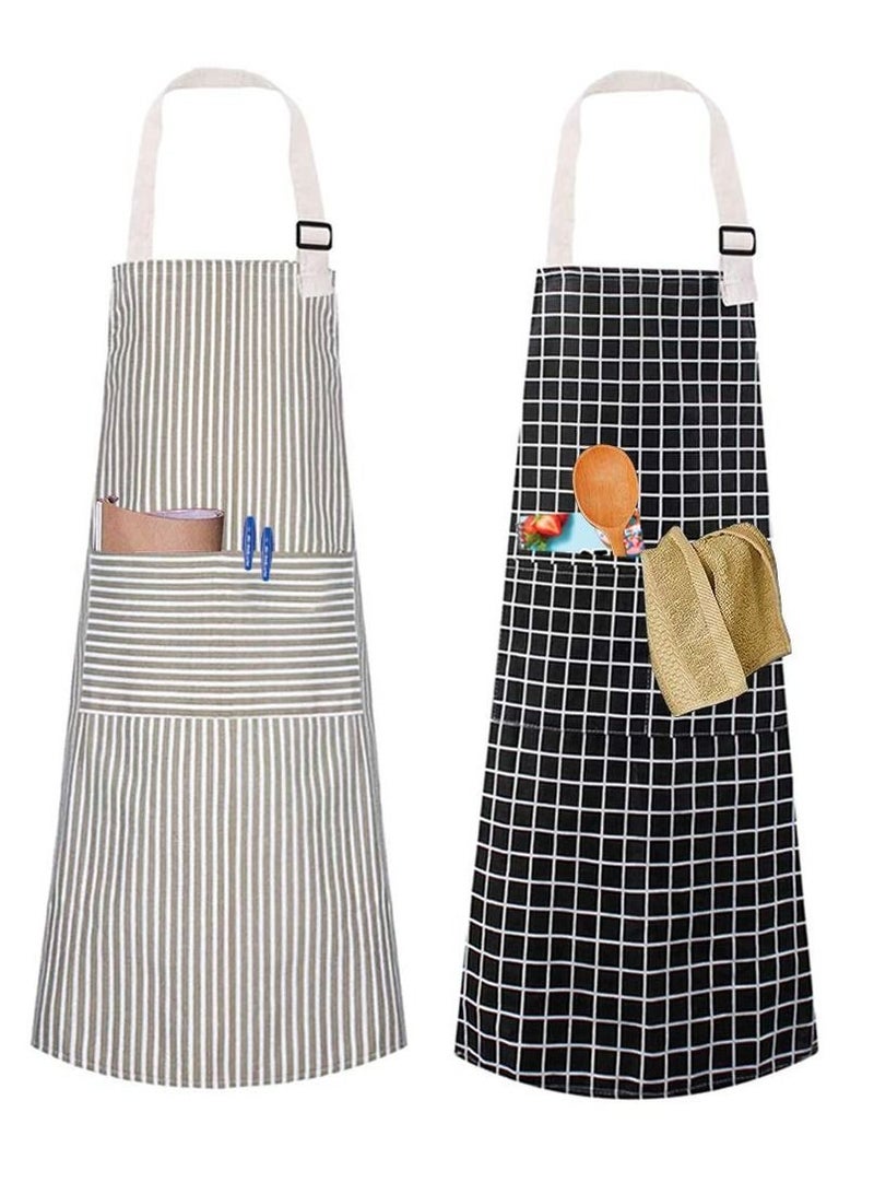 SYOSI مئزران من SYOSI حزمة 2، مئزر طهاة قابل للتعديل، مئزر مطبخ بجيبين، مآزر طبخ قطنية من الكتان للرجال والنساء، للحدائق والتوريد والخبز والفنانين والنادلين وبارستا (أسود ورمادي) - Image 1