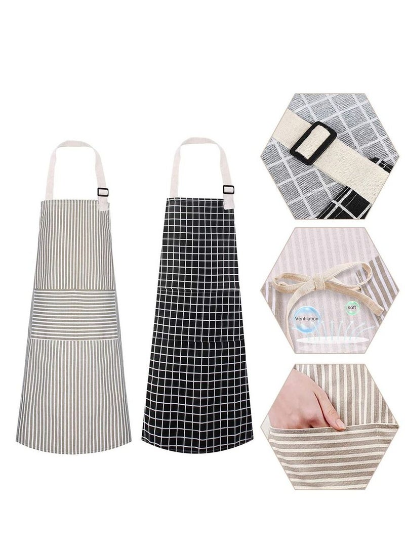 SYOSI مئزران من SYOSI حزمة 2، مئزر طهاة قابل للتعديل، مئزر مطبخ بجيبين، مآزر طبخ قطنية من الكتان للرجال والنساء، للحدائق والتوريد والخبز والفنانين والنادلين وبارستا (أسود ورمادي) - Image 4