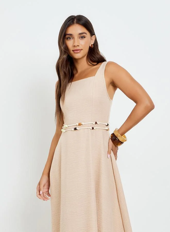 ستايلي فستان طويل بلا أكمام بحافة واسعة