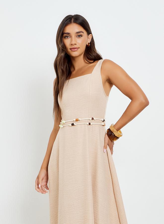 ستايلي فستان طويل بلا أكمام بحافة واسعة - Image 2