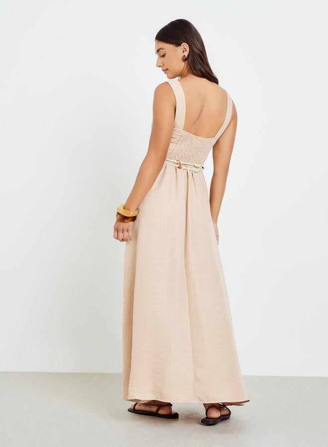 ستايلي فستان طويل بلا أكمام بحافة واسعة - Image 5