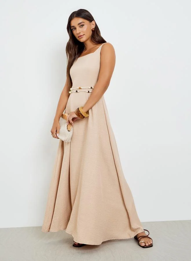 ستايلي فستان طويل بلا أكمام بحافة واسعة