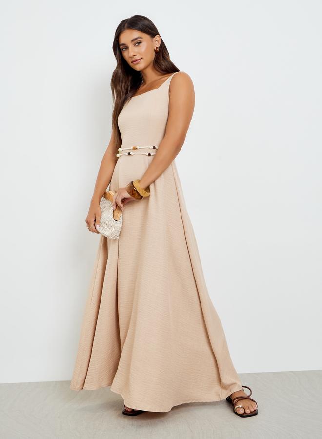 ستايلي فستان طويل بلا أكمام بحافة واسعة - Image 1