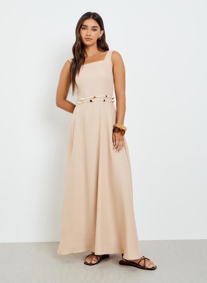 ستايلي فستان طويل بلا أكمام بحافة واسعة - Image 3