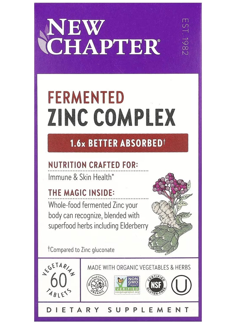 New Chapter - Fermented Zinc Complex, 60 Vegetarian Tablets - Image 1