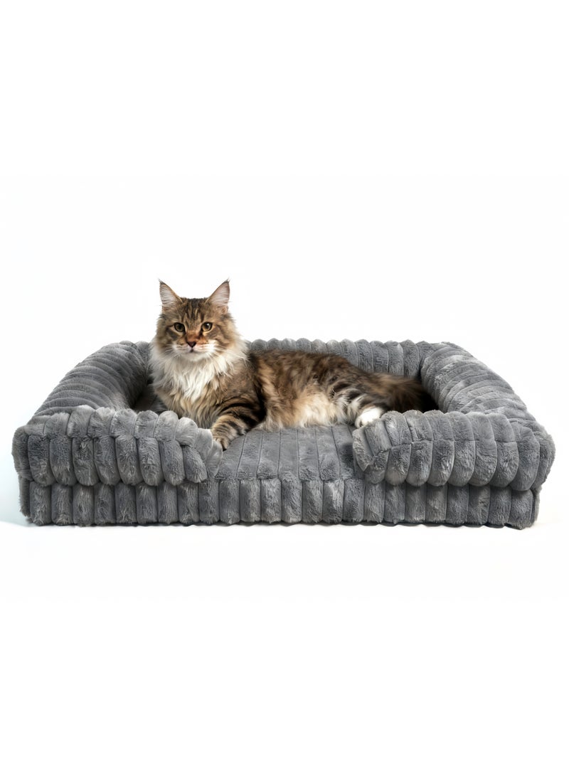 Pet Bed - Large Cat Bed Sofa - Washable Orthopedic Cat Beds and Couch with Removable Flannel Cover, Suitable for Maine Coons, Squre Pet Bed Fits up to 30kg,Grey,89cm - Image 1