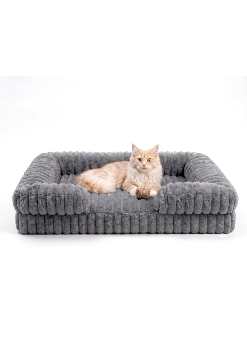 Pet Bed - Large Cat Bed Sofa - Washable Orthopedic Cat Beds and Couch with Removable Flannel Cover, Suitable for Maine Coons, Squre Pet Bed Fits up to 30kg,Grey,89cm - Image 1