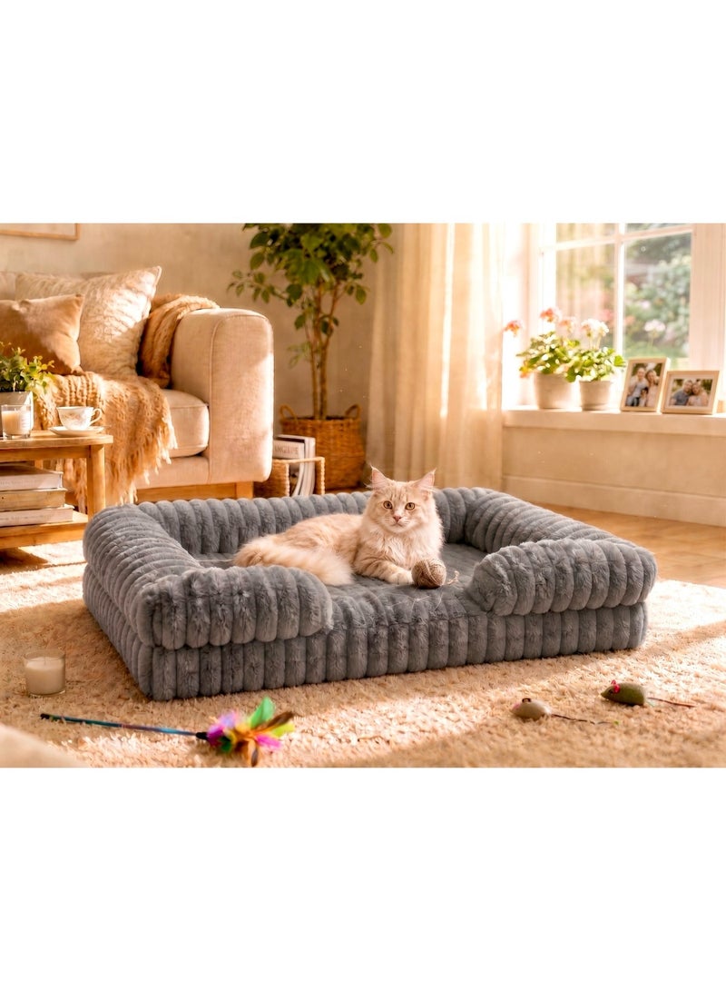 Pet Bed - Large Cat Bed Sofa - Washable Orthopedic Cat Beds and Couch with Removable Flannel Cover, Suitable for Maine Coons, Squre Pet Bed Fits up to 30kg,Grey,89cm - Image 2