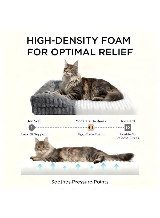 Pet Bed - Large Cat Bed Sofa - Washable Orthopedic Cat Beds and Couch with Removable Flannel Cover, Suitable for Maine Coons, Squre Pet Bed Fits up to 30kg,Grey,89cm - Image 3