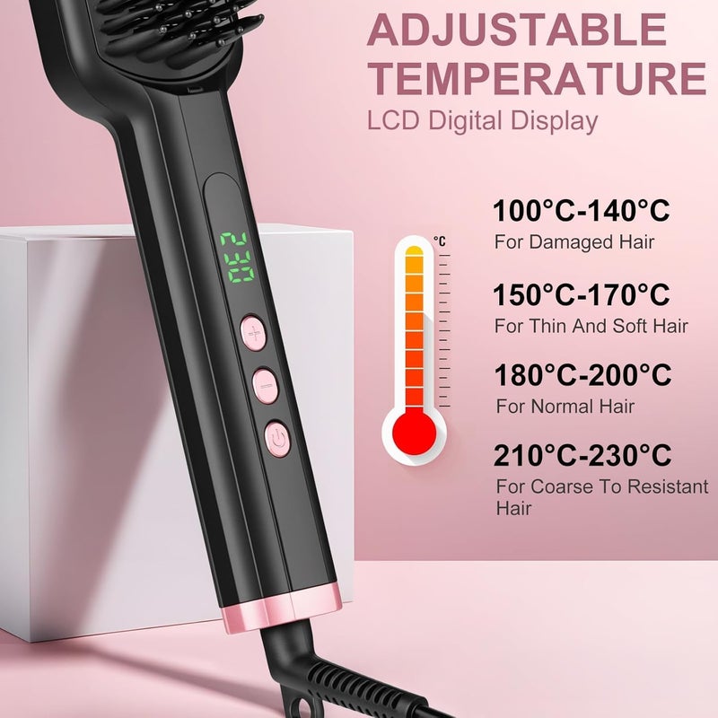 Telfun Hair Straightener Brush - Ionic Hair Straightening Brush with 13 Temps LCD Display 45s Fast Heating 60mins Auto-Off Anti-Scald Ceramic Hair Straightener Comb for Home Salon - Image 5