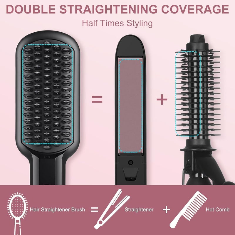 Telfun Hair Straightener Brush - Ionic Hair Straightening Brush with 13 Temps LCD Display 45s Fast Heating 60mins Auto-Off Anti-Scald Ceramic Hair Straightener Comb for Home Salon - Image 2