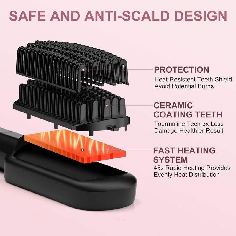 Telfun Hair Straightener Brush - Ionic Hair Straightening Brush with 13 Temps LCD Display 45s Fast Heating 60mins Auto-Off Anti-Scald Ceramic Hair Straightener Comb for Home Salon - Image 3