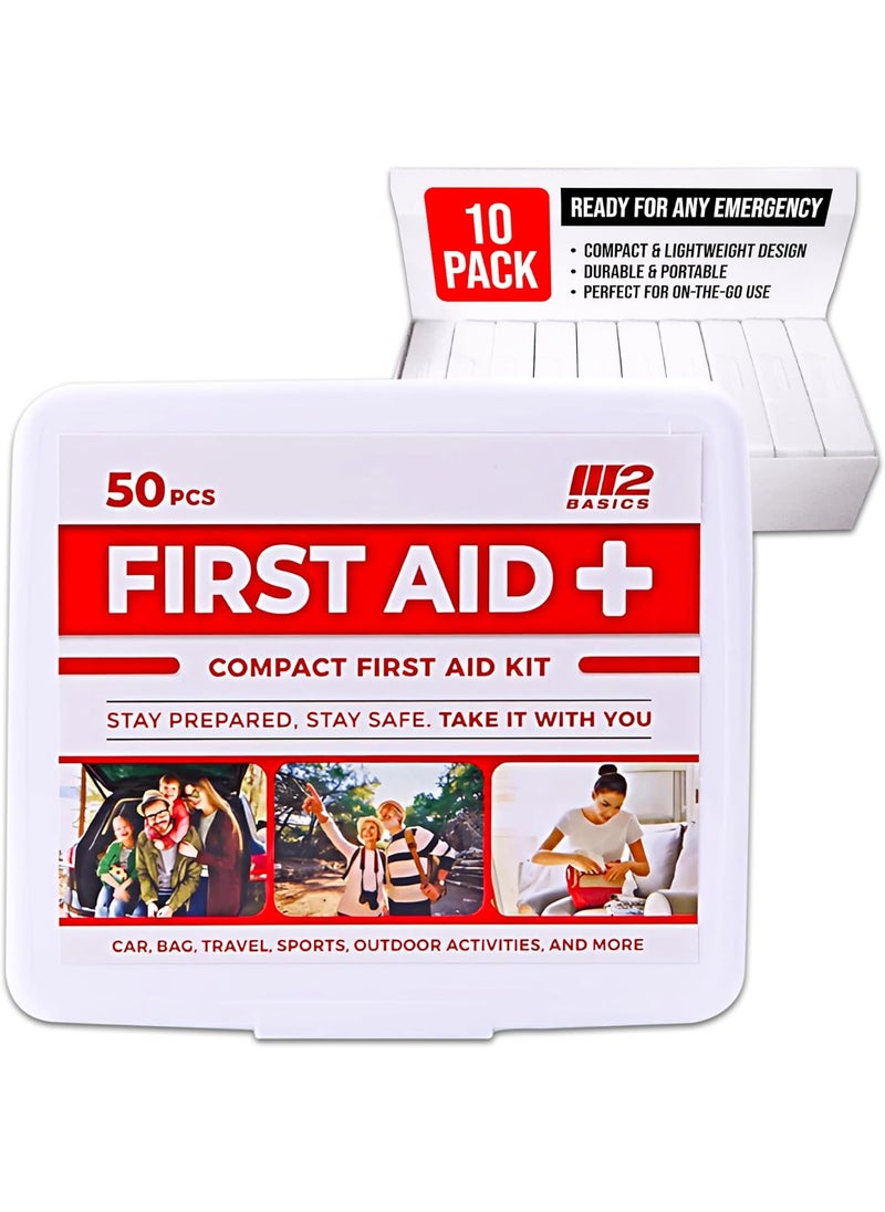 M2 BASICS M2 BASICS 10-Pack Mini First Aid Kit Bundle (500 PCS Total, 50 PCS/Kit) | Small First Aid Kit for Travel, Car, Camping | Med Kit 