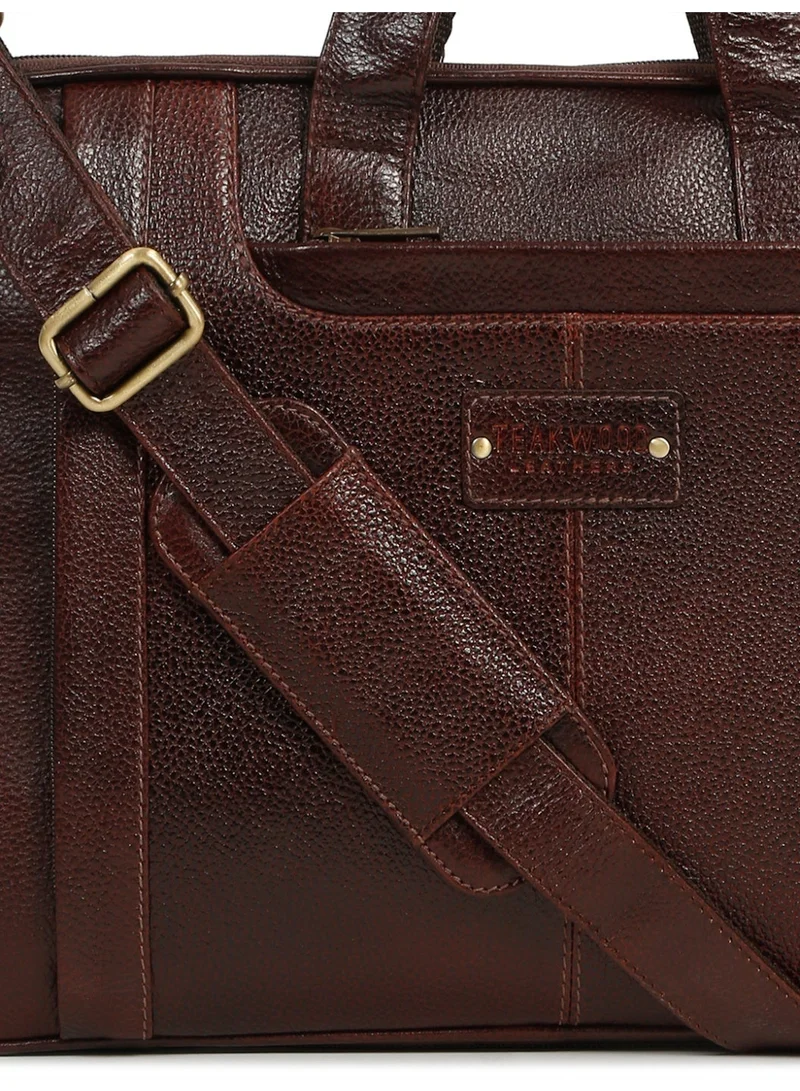 Teakwood  Teakwood Leathers Genuine Leather Laptop Bag for Men & Women | 16 Inch Laptop Compartment | Expandable Storage with Bottom Zipper | Dual Front Zip Pockets | Internal Organizer & Rear Zip Pocket | Detachable Shoulder Strap | Office, Business Travel & Work Briefcase | Brown  | Best Price UAE