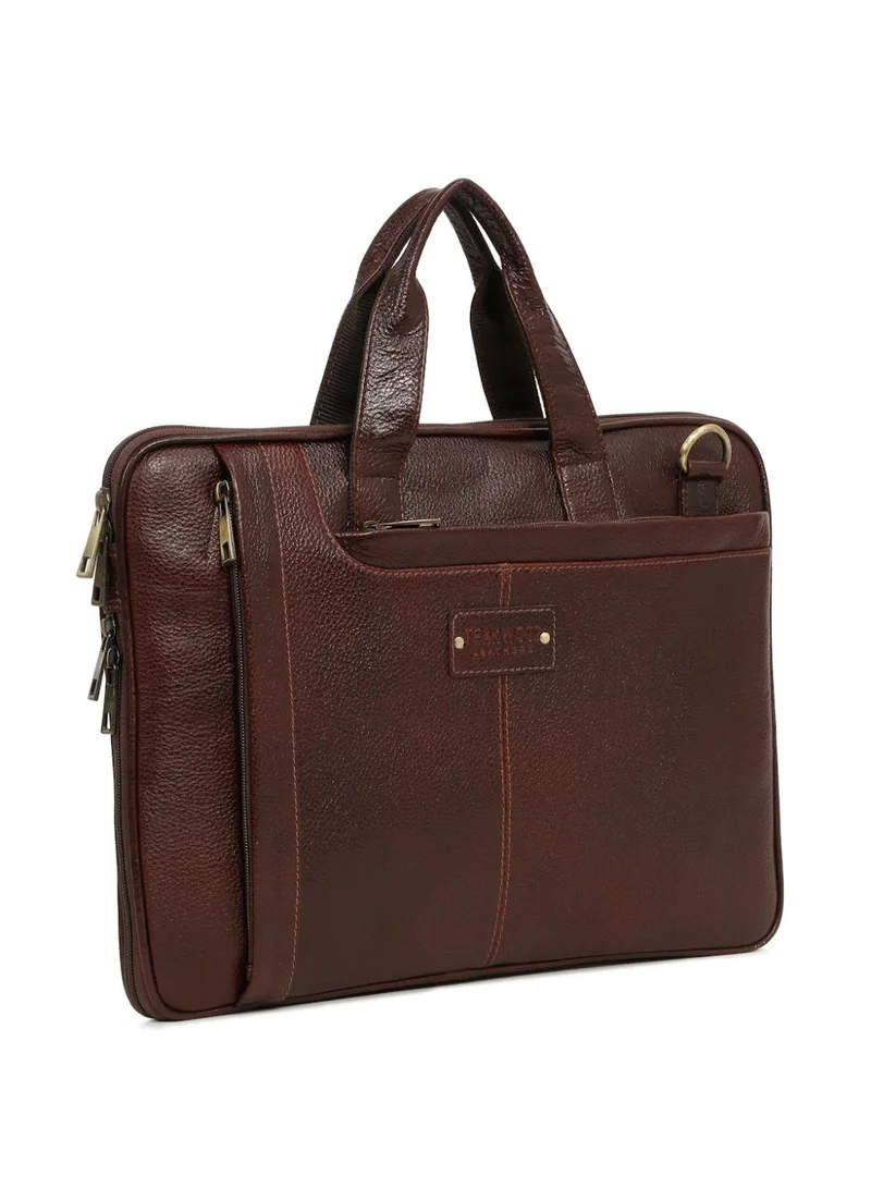Teakwood  Teakwood Leathers Genuine Leather Laptop Bag for Men & Women | 16 Inch Laptop Compartment | Expandable Storage with Bottom Zipper | Dual Front Zip Pockets | Internal Organizer & Rear Zip Pocket | Detachable Shoulder Strap | Office, Business Travel & Work Briefcase | Brown  | Best Price UAE