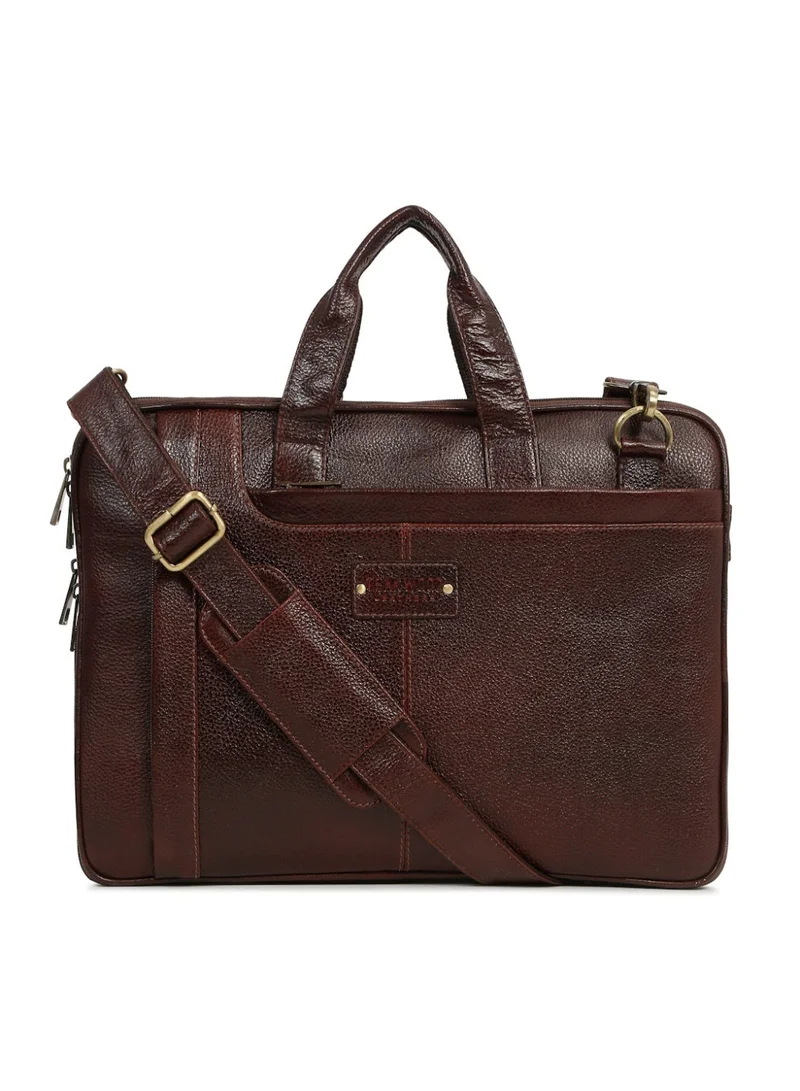 Teakwood  Teakwood Leathers Genuine Leather Laptop Bag for Men & Women | 16 Inch Laptop Compartment | Expandable Storage with Bottom Zipper | Dual Front Zip Pockets | Internal Organizer & Rear Zip Pocket | Detachable Shoulder Strap | Office, Business Travel & Work Briefcase | Brown  | Best Price UAE