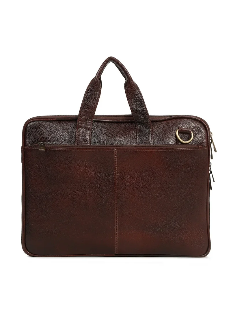 Teakwood  Teakwood Leathers Genuine Leather Laptop Bag for Men & Women | 16 Inch Laptop Compartment | Expandable Storage with Bottom Zipper | Dual Front Zip Pockets | Internal Organizer & Rear Zip Pocket | Detachable Shoulder Strap | Office, Business Travel & Work Briefcase | Brown  | Best Price UAE
