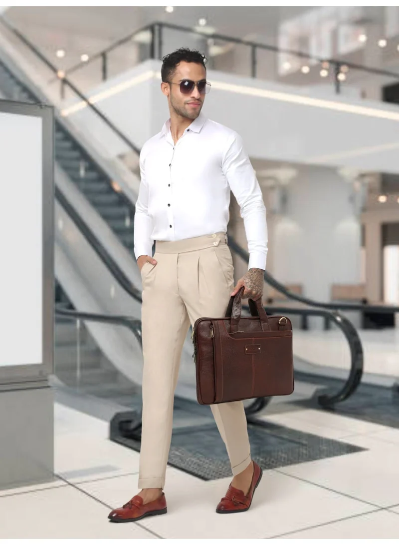 Teakwood  Teakwood Leathers Genuine Leather Laptop Bag for Men & Women | 16 Inch Laptop Compartment | Expandable Storage with Bottom Zipper | Dual Front Zip Pockets | Internal Organizer & Rear Zip Pocket | Detachable Shoulder Strap | Office, Business Travel & Work Briefcase | Brown  | Best Price UAE