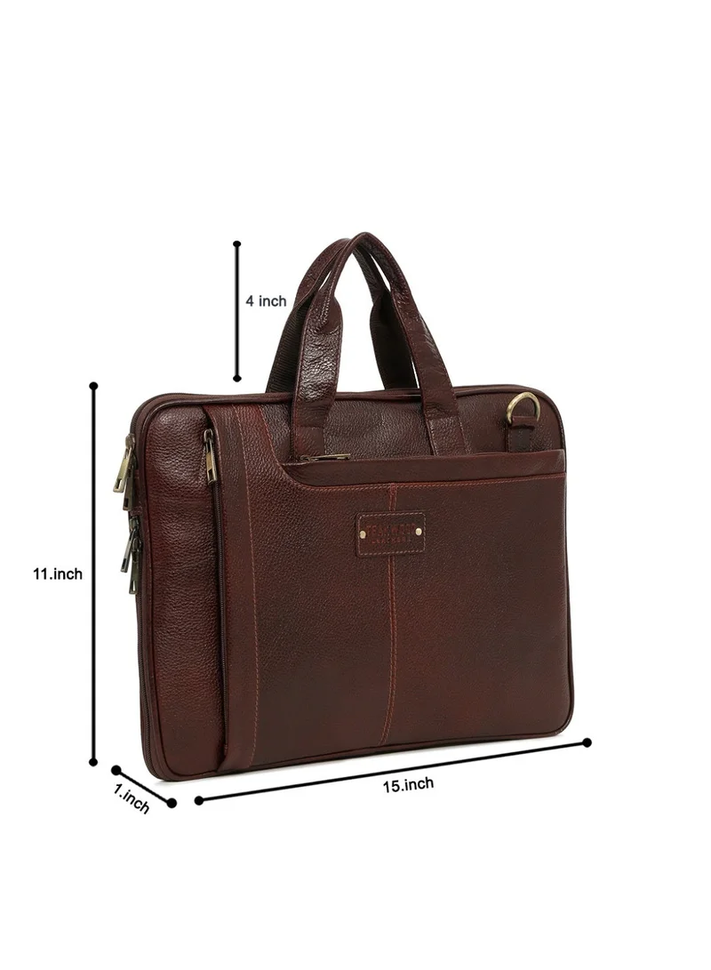 Teakwood Teakwood Leathers Genuine Leather Laptop Bag for Men & Women | 16 Inch Laptop Compartment | Expandable Storage with Bottom Zipper | Dual Front Zip Pockets | Internal Organizer & Rear Zip Pocket | Detachable Shoulder Strap | Office, Business Travel & Work Briefcase | Brown