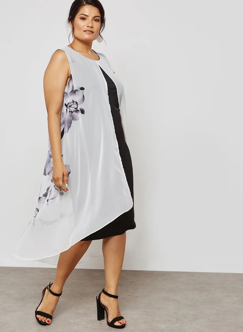 EVANS Lily Print Overlay Split Front Dress