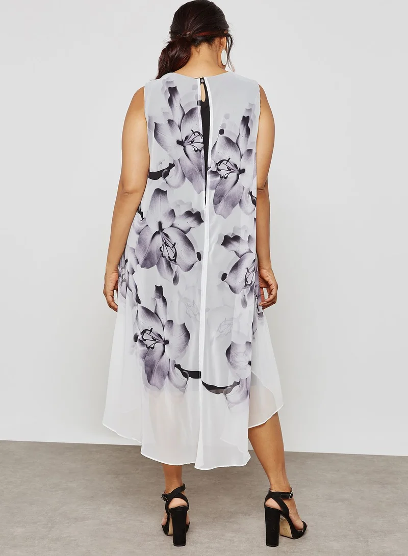 EVANS Lily Print Overlay Split Front Dress