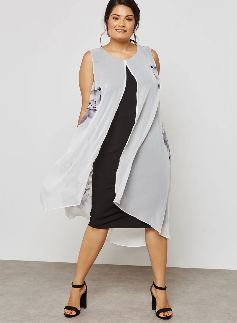 EVANS Lily Print Overlay Split Front Dress