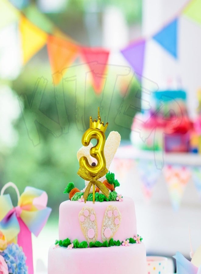 شمعة كيتر رقم 3، قطعة واحدة، لتزيين كعكة عيد الميلاد، زينة كعكة عيد الميلاد الثالث، ثلاث شموع مع تاج في الأعلى، زينة كعكة ذهبية معدنية، شموع أرقام من 0 إلى 9 لعيد الميلاد (عبوة من قطعة واحدة، لون ذهبي) - Image 3
