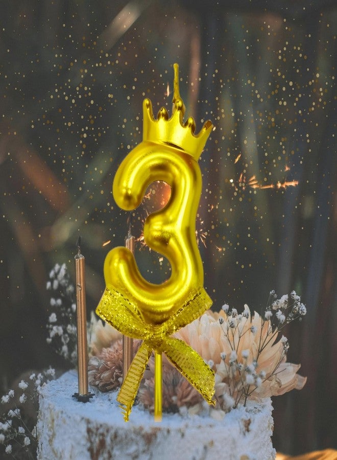 شمعة كيتر رقم 3، قطعة واحدة، لتزيين كعكة عيد الميلاد، زينة كعكة عيد الميلاد الثالث، ثلاث شموع مع تاج في الأعلى، زينة كعكة ذهبية معدنية، شموع أرقام من 0 إلى 9 لعيد الميلاد (عبوة من قطعة واحدة، لون ذهبي) - Image 1
