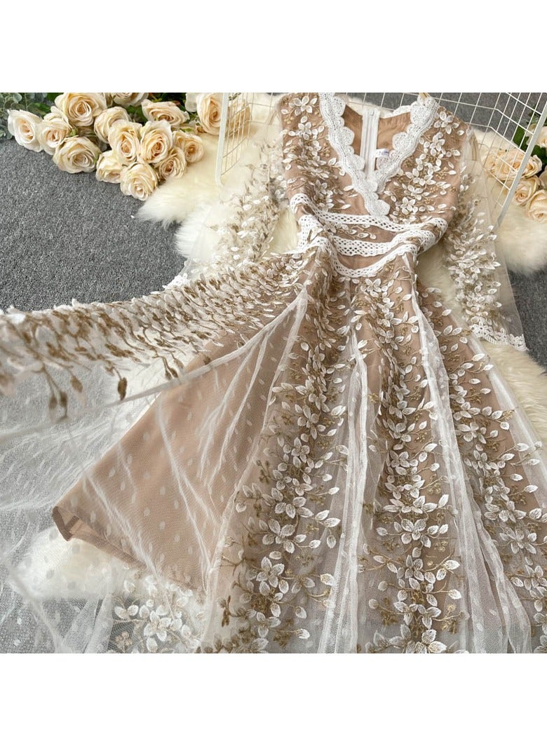 KUYING New Heavy Industry Embroidered Flower Mid Sleeve High end Dress - Image 2