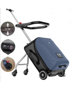 Golden Kids Ride-on Suitcase, Expandable Suitcase with Child Seat Design，Large Carry On Hardside Rolling Luggage with Detachable Trolley,Travel for Boys Girls (Expandable+Guardrail+Customs Lock, Blue)  - Image 1