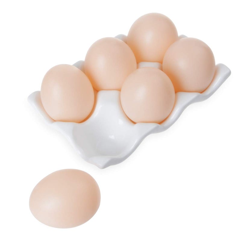 Ceramic 6 Cups Egg Tray - Half Dozen Porcelain Egg Holder Container Keeper Storage Organizer Decorative Serving Dish Plate for Refrigerator Fridge Countertop Display Kitchen Home (White)