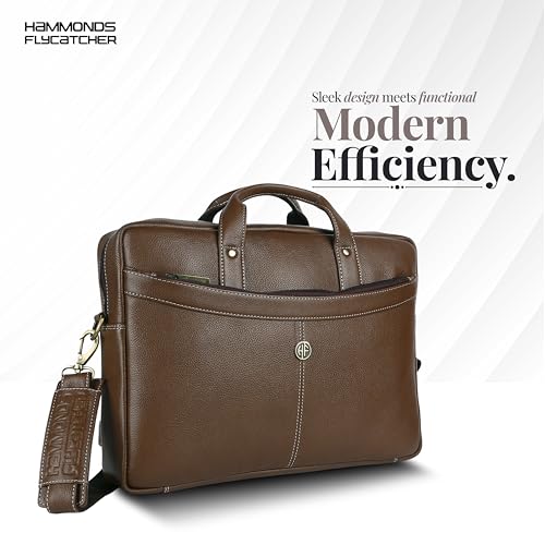 HAMMONDS FLYCATCHER Genuine Leather Office Bag for Men, 15.6 Inch Professional Brushwood Color Laptop Bag for Men, Adjustable Strap & Multi Compartments, 1 Year Warranty - Office, Travel, Daily Use - Image 2
