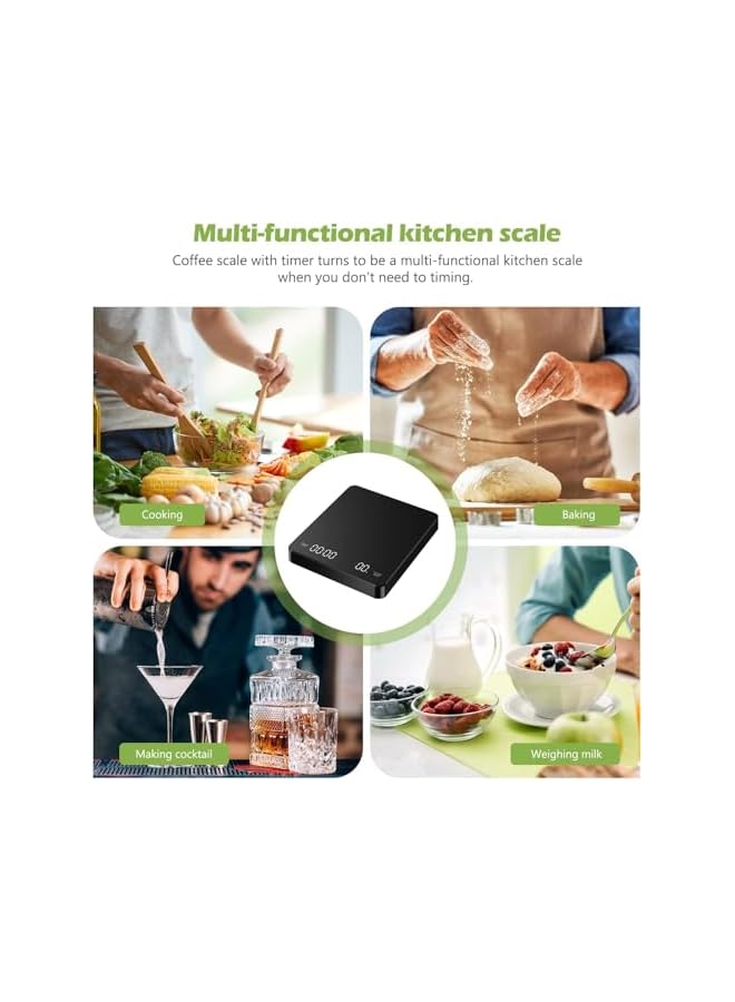 PROMASS Digital Coffee Scale with Timer, 3Kg/0.1g Rechargeable Kitchen Scale with Invisible Screen, Food Scale with 3 Units, PCS, Tare & Auto No/Off, Measures in Grams, Ounces, and Milliliter - Image 5