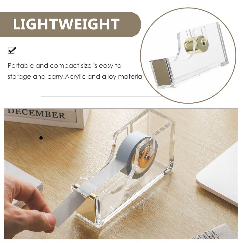 Heavy Duty Desktop Tape Dispenser With Acrylic Base Gold Color For Home Office Use - Image 5