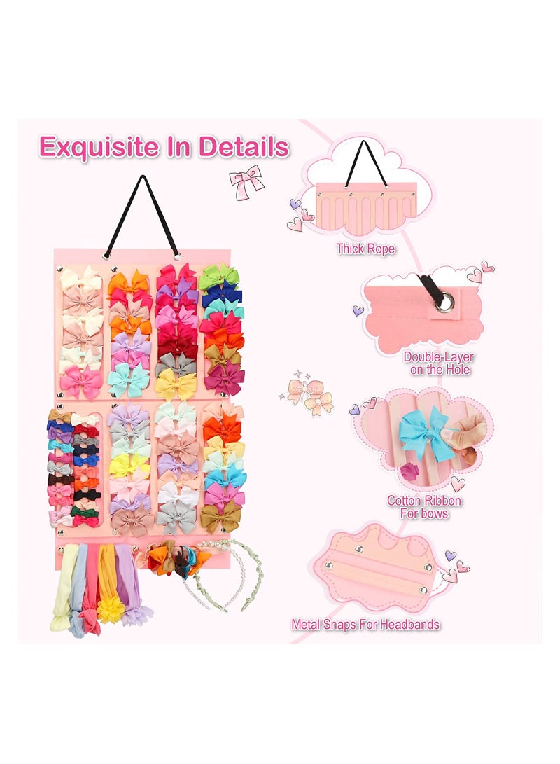 حامل bows للبنات، شماعات لتخزين مشابك الشعر مع 16 شريط، منظّم إكسسوارات الشعر، تعلّق على الجدار لغرفة الفتيات 1 منتج - Image 4
