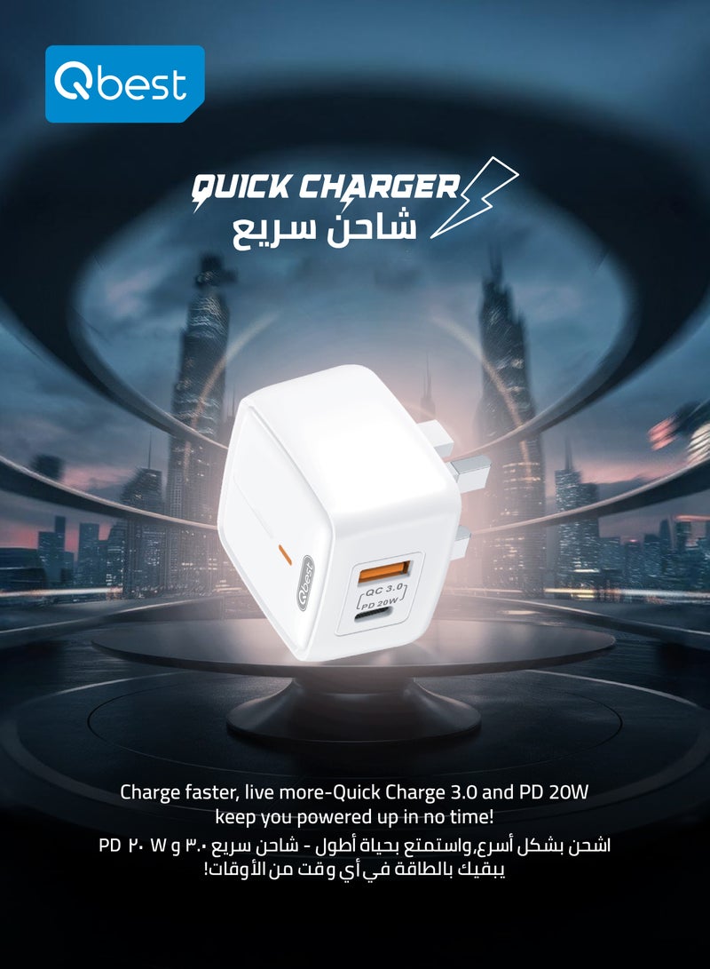 Qbest 20W Type-C PD & QC 3.0 USB Dual Port Quick Power Charger Adapter – High-Speed Charging with Smart IC, 2 Ports for Fast Power Delivery - Image 4
