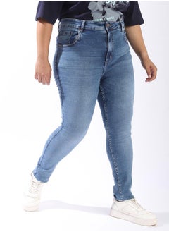 HIGH STAR Blue Jeans Plain Button Woven Full High-rise for Women – Style that defines you  - Image 3