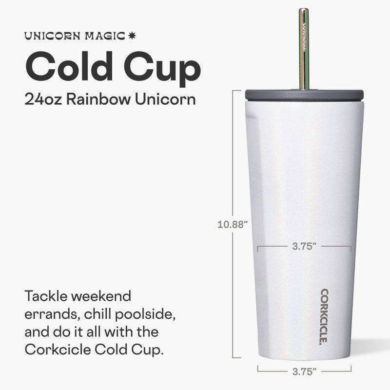 CORKCICLE كوب كورتككل البارد مع قشة - يحافظ على المشروبات باردة لمدة 12 ساعة - فولاذ مقاوم للصدأ معزول ثلاثي - غطاء مقاوم للتسرب - هدية لمشروبات الصيف - 24 أونصة - سحر اليونيكورن - Image 2