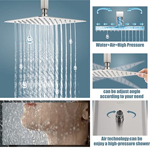 Aolemi Ceiling Mount Shower System Rain Shower Head with Handheld Spray High Pressure Shower Faucet Set Rough-in Valve Shower Trim Kit Included Bathroom Brushed Nickel 12 Inch Ceiling Shower Head - Image 3
