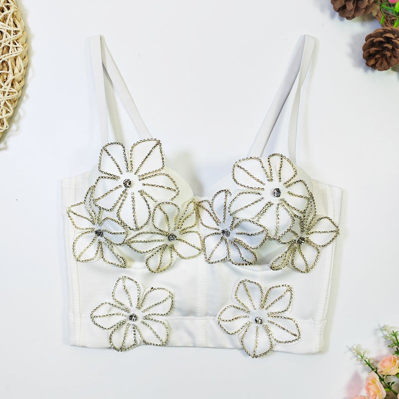 European 3D Flower Diamond Bustier White - Image 1