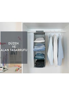 Qasul 4 Compartment Layered Pocket Hanging Clothes Wardrobe Foldable Clothing Storage Shelves Organizer  - Image 3